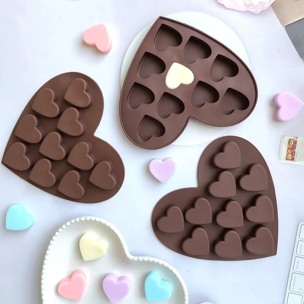 10 holes heart chocolate jelly baking tools love shape biscuit silicone molds romantic candle making moulds valentine’s day gift images - 6