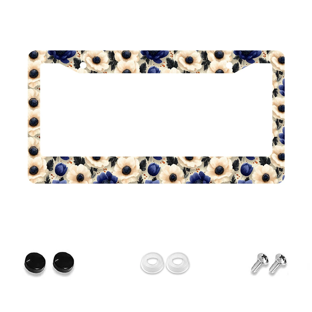 

1 шт. винтажная рамка номерного знака с сине-белым цветочным узором и 2 отверстиями, алюминиевый материал, 6x12 дюймов с комплектом винтов, ретро-автомобиль