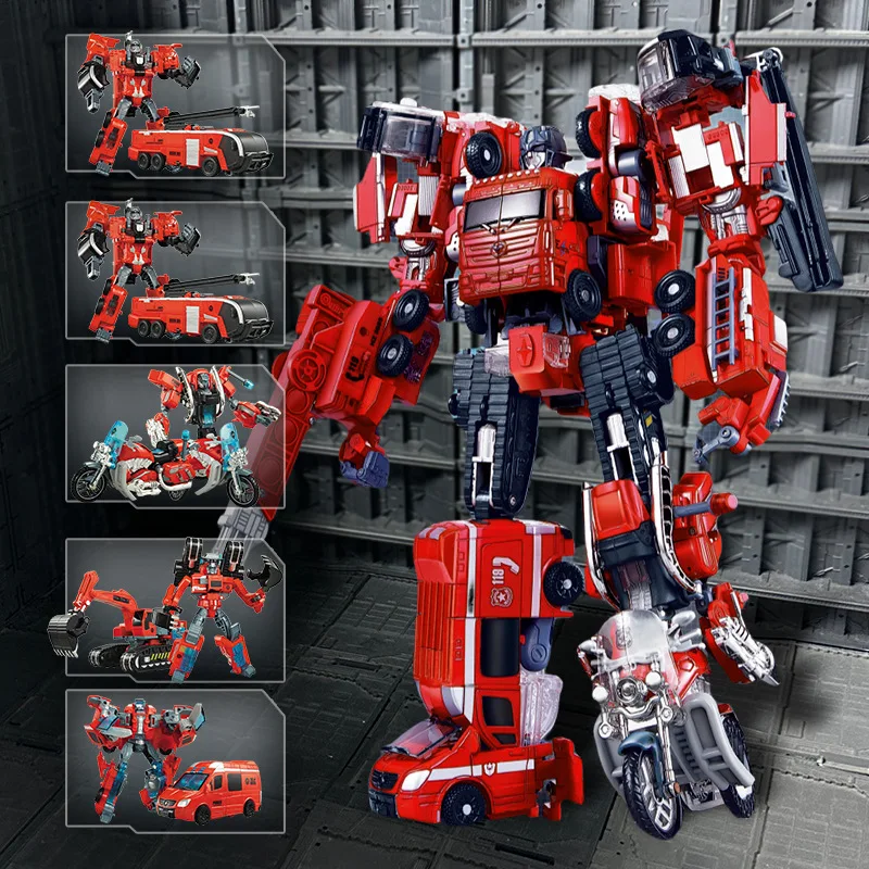 In Stock Fire Truck Transformation Team Combined 6 In 1 Figure Transformation Action Figure Model Robot Alloy Edition Toy Gift