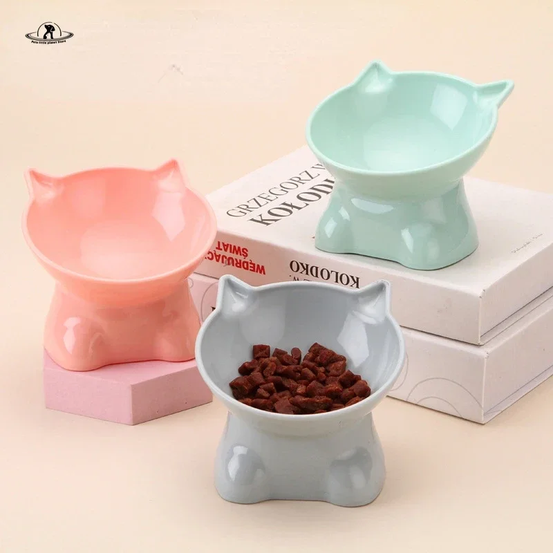 Pet Feeders Bowl Large Capacity Cats Bowls Oblique Mouth Cute Cartoon Cat Shape Cat Dog Food Dispenser Pet Feeder Pets Supplies