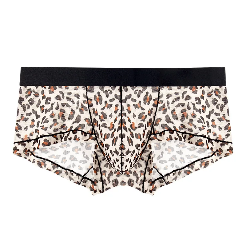 Men's Leopard Print Underwear Ultra-thin Breathable Boxershorts Sexy Quick-drying Underpants Ice Silk Mesh Low-rise Flat-angle