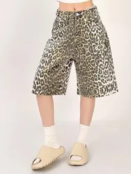 Pantaloncini estivi Marchio alla moda da donna Stampa leopardata Tendenza popolare ampia e casual Pantaloni corti versatili e jeans da donna