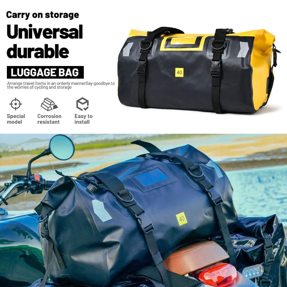 Waterproof motorcycle large capacity tail bag, rear seat saddle riding backpack, 40/66/120L motorcycle touring storage bag