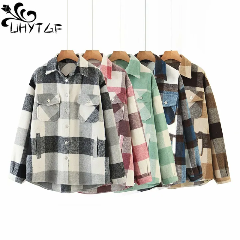 

2024 Women's Autumn shirt Coats Plaid Clothe Long Blouses Coat Casual Female Tops Jackets Cardigans Checker Jacket Clothing 3042