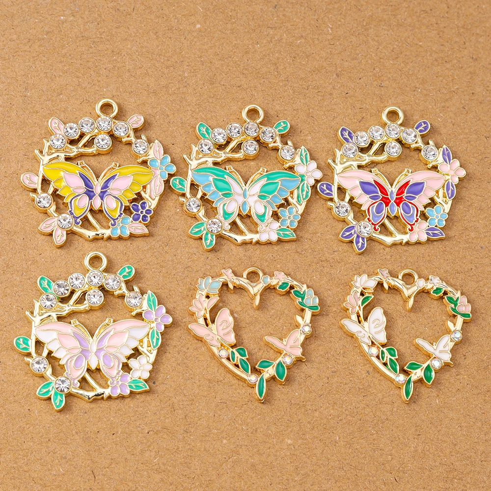 

10pcs Enamel Flower Wreath Charms Butterfly Pendants for Jewelry Making Earrings Necklace Bracelet DIY Accessories Supplies