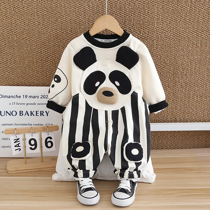 Baby Boy Infant Autumn Clothes 2024 Korean Casual Vertical Striped Long Sleeve Hoodies and Overalls for Kids Boys Tracksuit Set