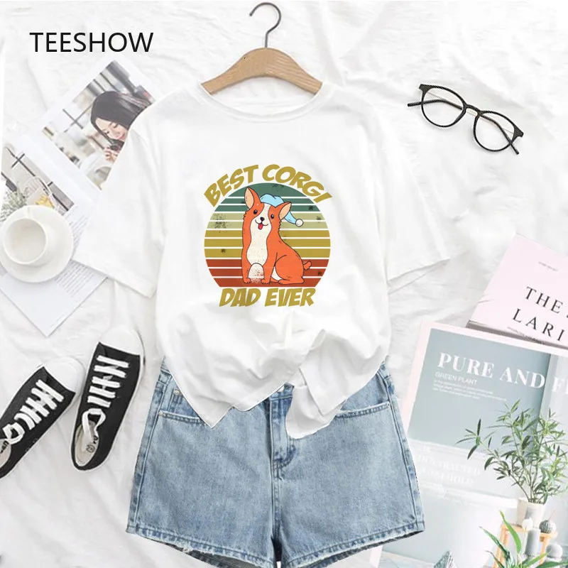 Nieuwe Zomer Sushi Corgi T-shirt Vrouwen Ulzzang Grappige Cartoon Corgi Grafische T-shirts Vrouwen Wit T-shirt Print Unisex leuke T-shirt