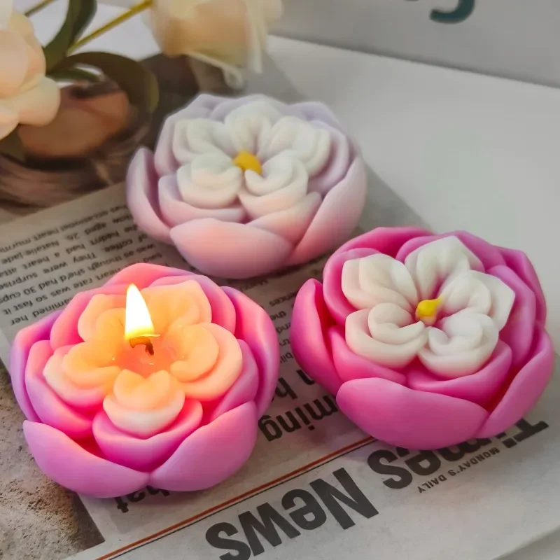 Molde de silicona para vela de flor rosa de 6cm, molde para manualidades de resina de yeso y jabón de flores 3D, herramienta para hornear pasteles de Chocolate hecha a mano DIY