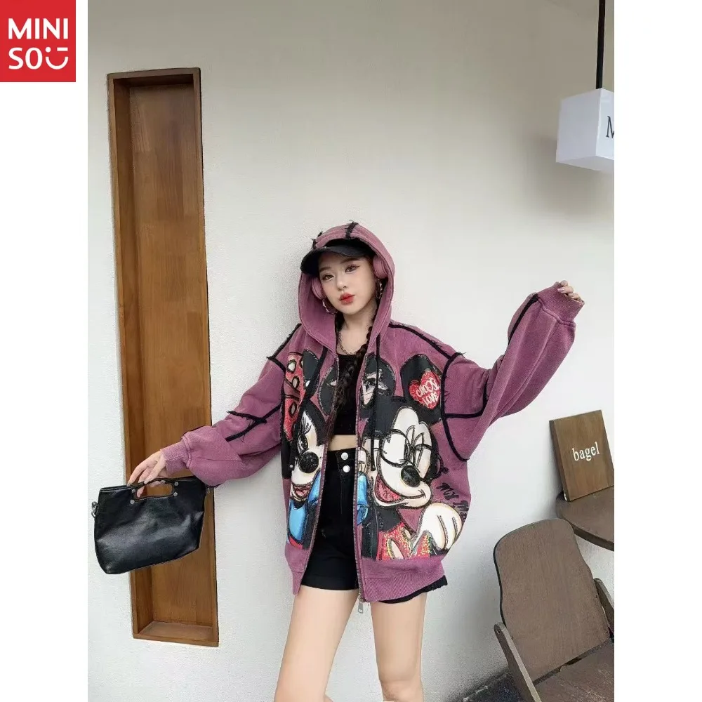 Miniso 2025 Autumn New Printed Cartoon Pattern Casual Coat Women's Loose Casual Versatile Top Tide