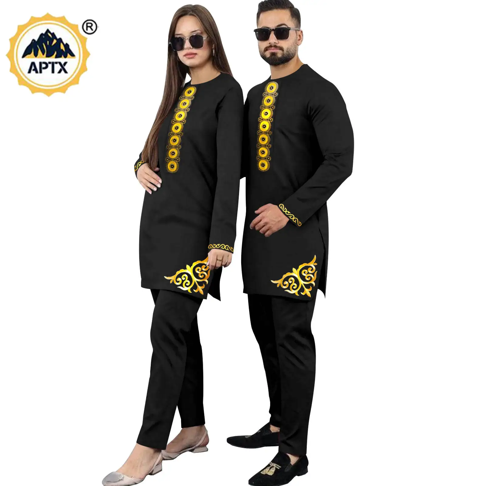 African Men Clothes Dashiki Top and Pant Sets Matching Couple Outfits Bazin Riche Women 2 Piece Sets Agbada Wedding Suits 24C018