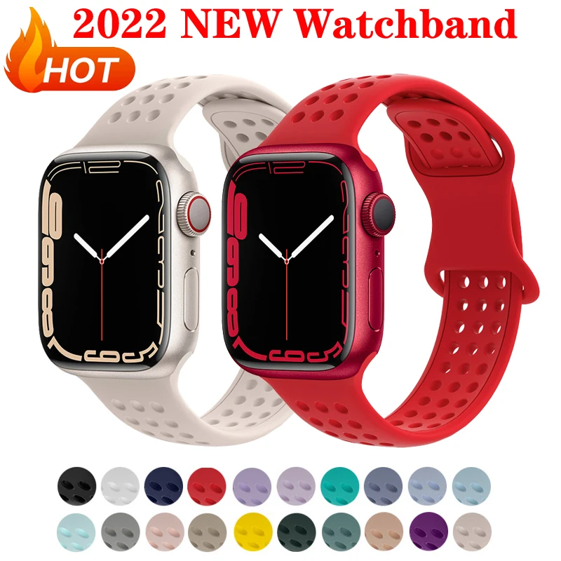 

NEW Silicone Strap for Apple Watch band 7 6 5 4 3 2 SE Sport Belt Bracelet Accessories Iwatch 44mm 45mm 41mm 42mm 40mm Watchband