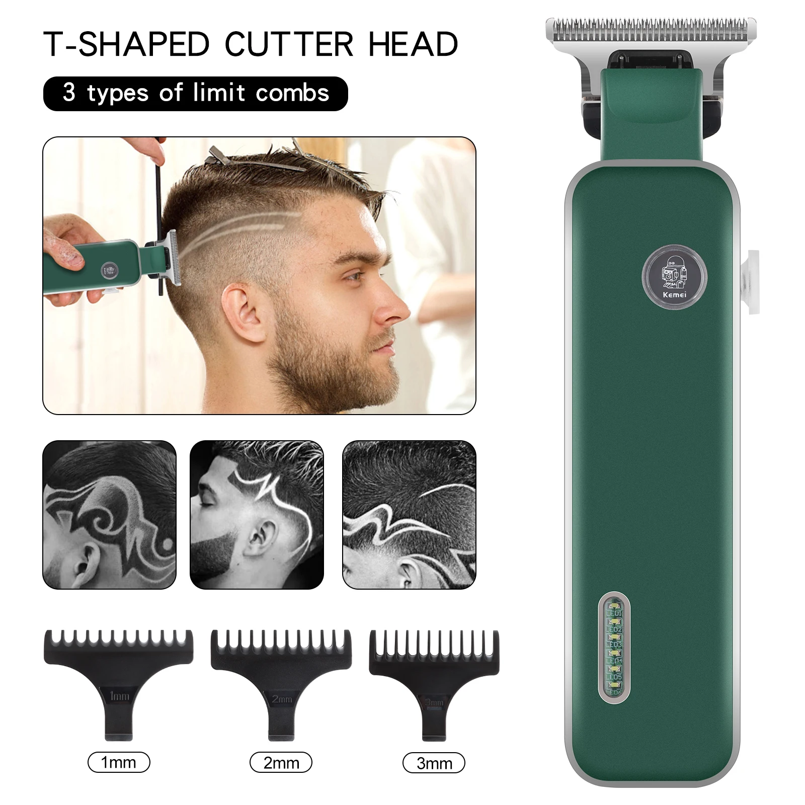 Kemei Electric Hair Cutting Machine Luminous LOGO High-power Silent Hair Clipper for Men Professional Barber KM-5098