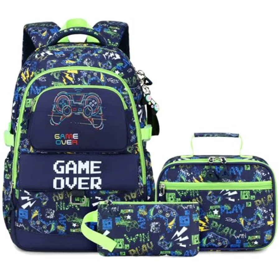 

Backpack for School Boys, 15.6" Gamer Backpack with Lunch Box and Pencil Case, Bookbag For Elementary, Middle School