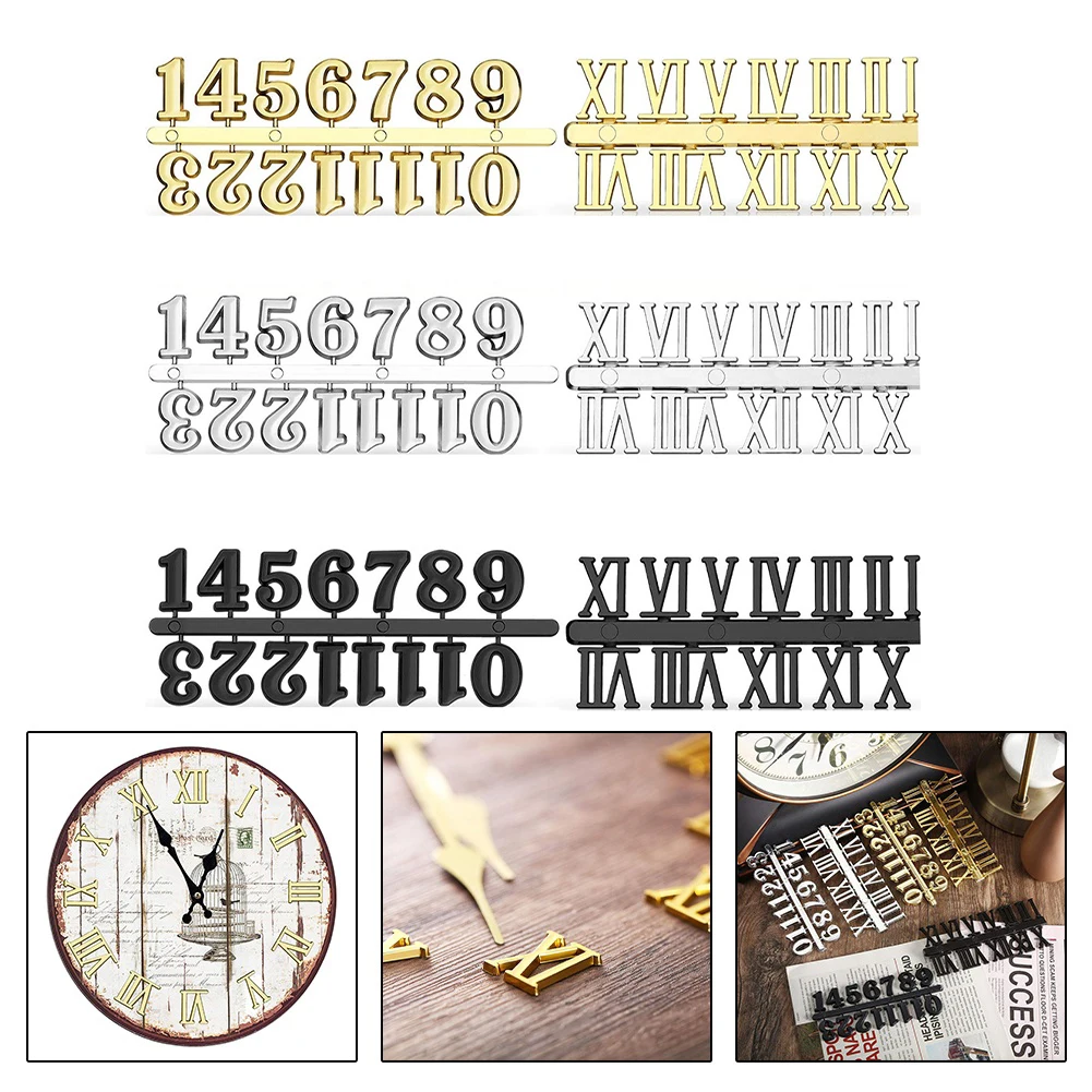 6개 3D 벽시계 숫자 키트 공예 로마 숫자 디지털 아라비아 숫자 DIY 시계 제작 수리 벽 예술 장식 벽시계 부품