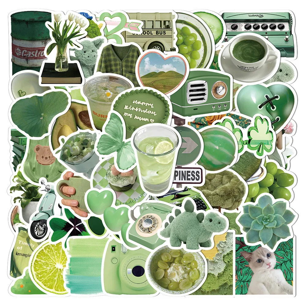 60 Pcs Minimalist Fresh Green-Themed Stickers - Waterproof Decorative Decals for Notebook, Laptop, Water Bottle Papery Pop Store