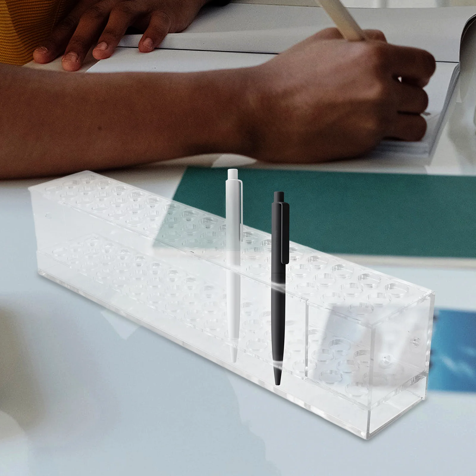 

Clear Acrylic Pen Holder Stand Multi Compartment Pencil Brush Organizer Rack for Ball Pens Markers Eyebrow Pens Nail Art Tools