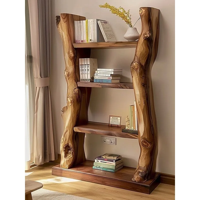 Solid wood bookshelf living room study bookcase log display shelf natural trunk dead wood tree-shaped bookshelf