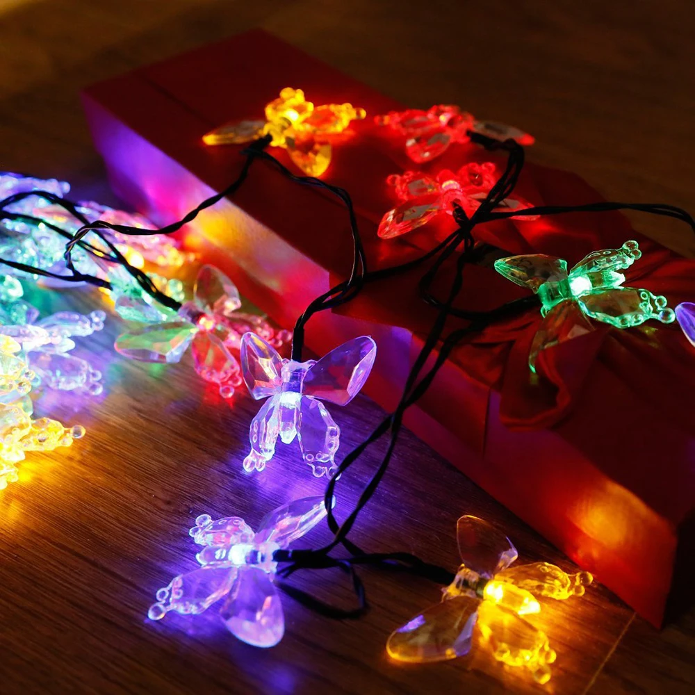 LED Butterfly String Lights Battery Powered Crystal Butterfly Light String Outdoor Waterproof Garland Lamp Xmas Party Decoration
