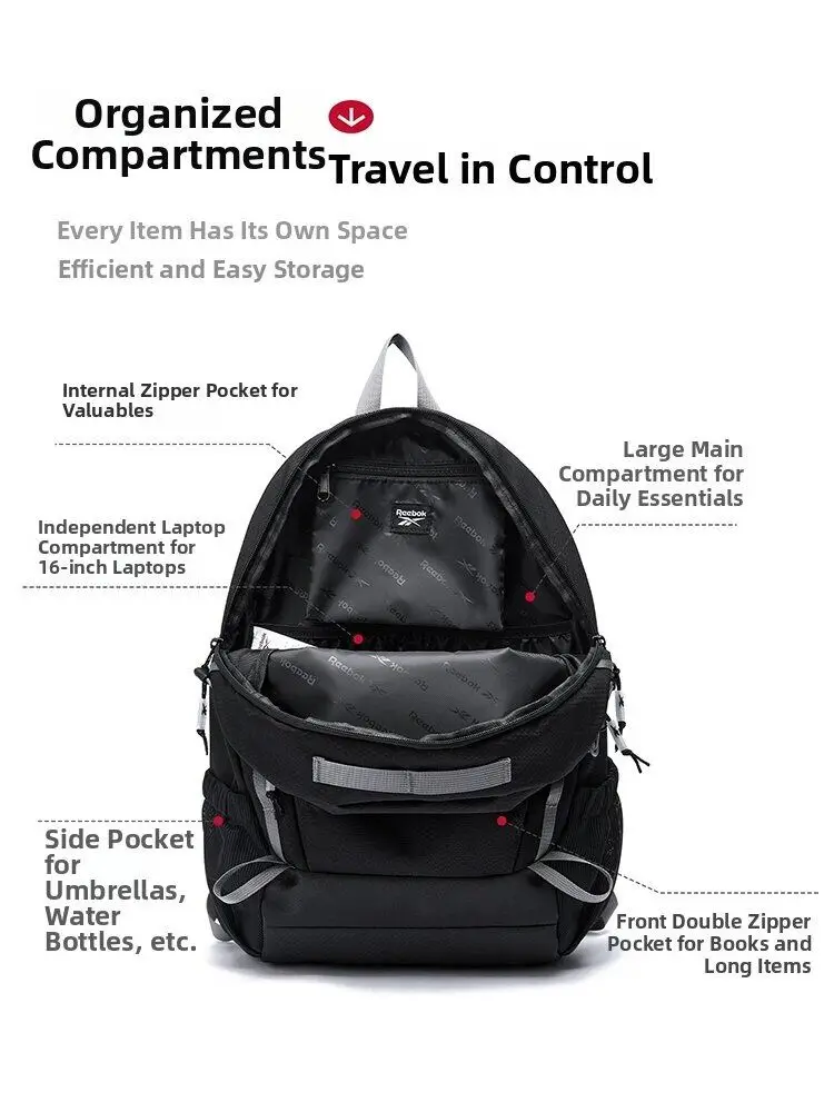 REEBOK Unisex Lightweight Outdoor Hiking Backpack Men Women Water Resistant Casual Daypack Large capacity Camping Sport Knapsack view 5
