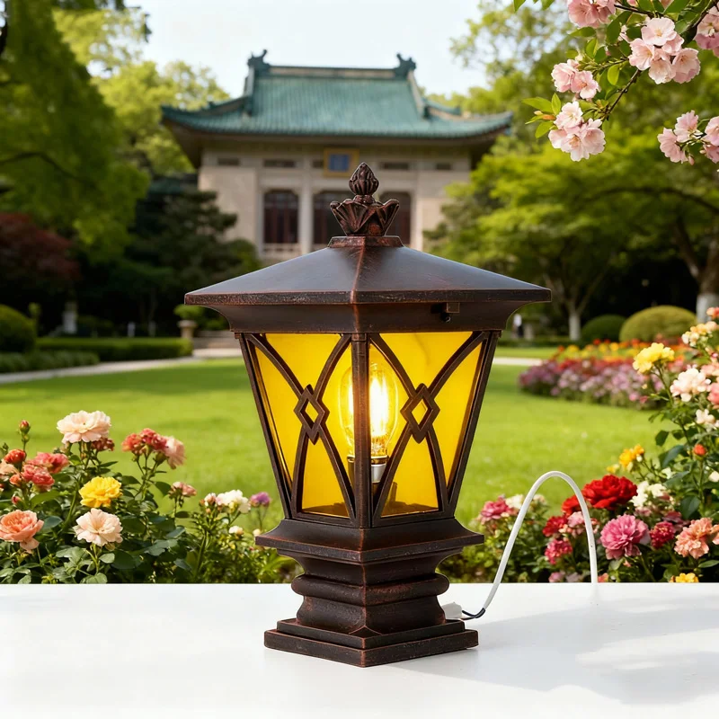 European Style Waterproof Outdoor Wall Lights Retro Courtyard Column Headlights for Garden Villa Exterior Decor