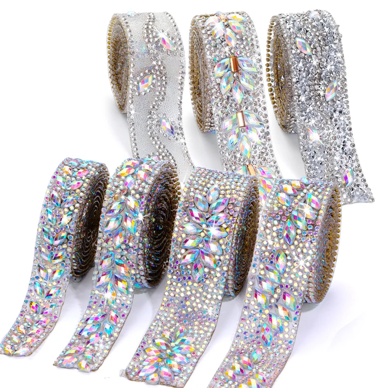 Ducrystal 1Yard Motif strass chaîne AB couleur oeil de cheval cristal strass ruban pour bricolage chaussures, sacs, robes décoration