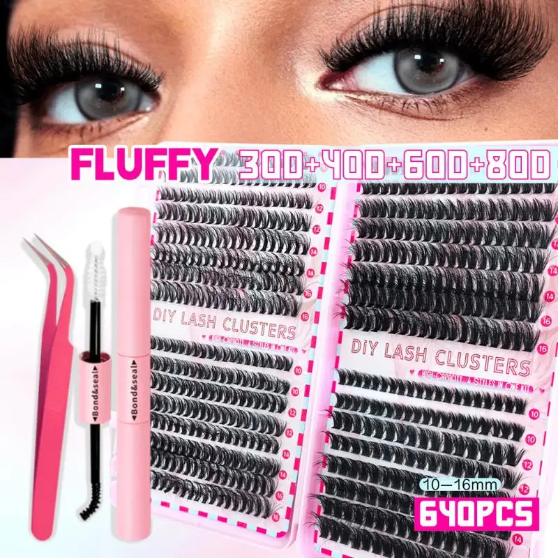 Cluster Lash Application & Removal Kit All-in-One Set with Bonding Agent, Sealant, Tweezers Remover for Secure Long-Lasting Wear