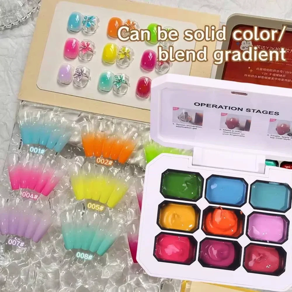 1PC Solid Color Nail Polish Glue 9-Grid Color Painting Glue High Saturation Thick Gradient Patting Glue Nail Art Creation