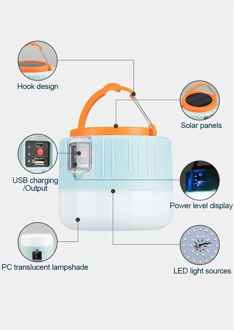 Portable Solar Camping Light Power Bank LED Lanterns With Remote Control Waterproof Outdoor Tent Light Rechargeable Flashlight