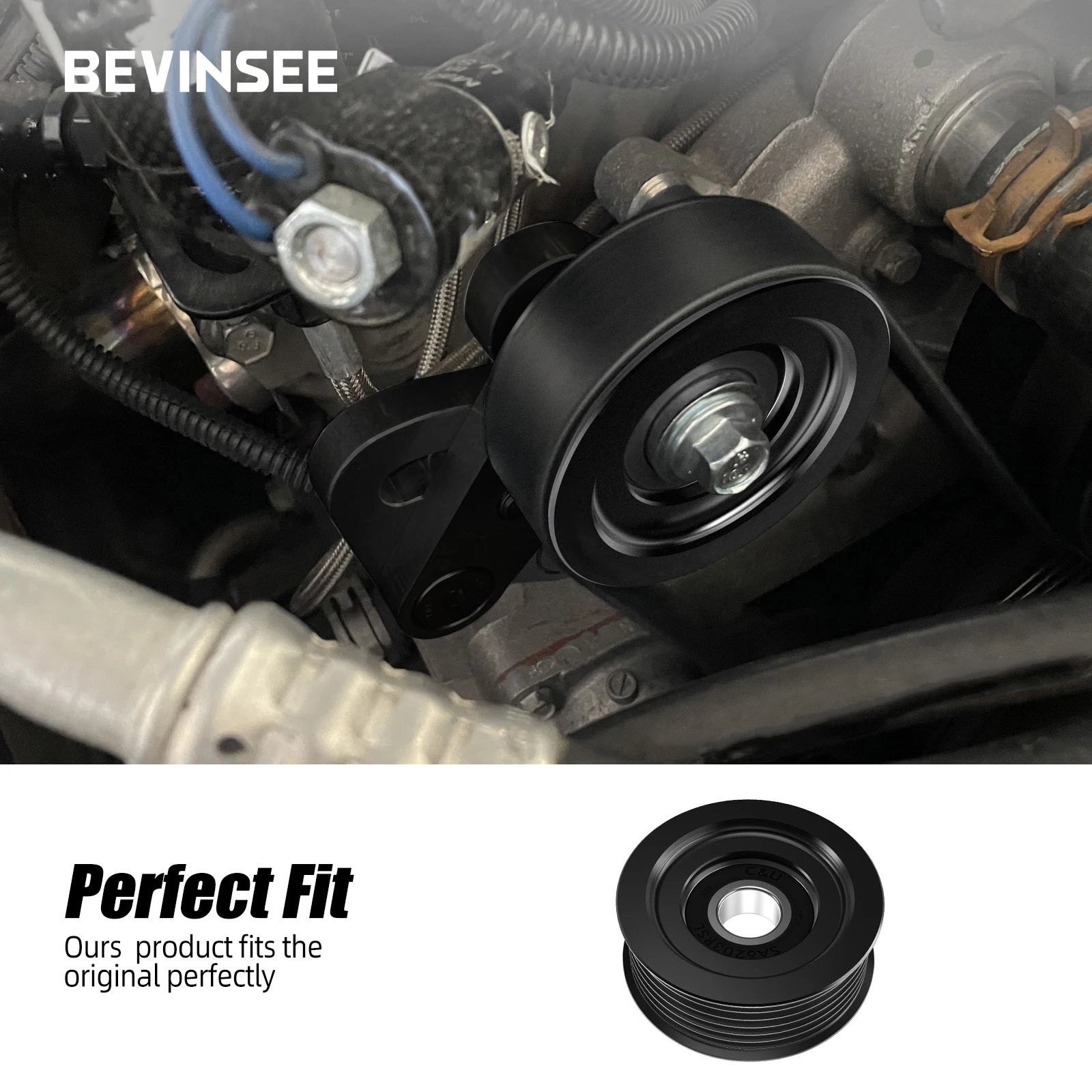 BEVINSEE LS Billet Aluminum 6 Grooved Tensioner Pulley For LS LS1 LS2 LS3 LS6 5.3L 6.0L 4.8L