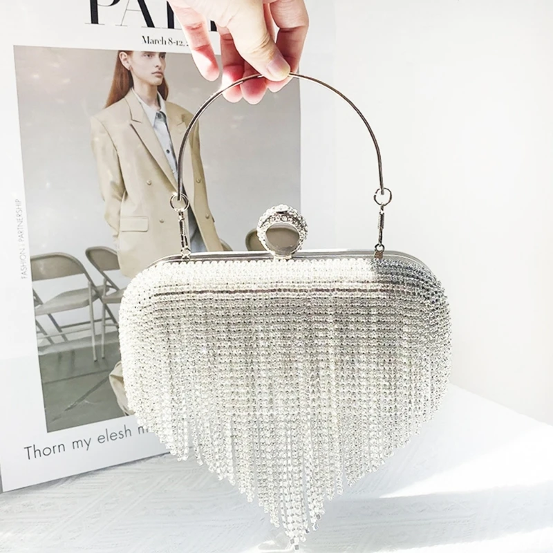 Wedding Clutch Cocktail Shoulder Bag Women Formal Evening Bag Party Banquet Glitter Purse Handbag RhinestoneTassels Bag