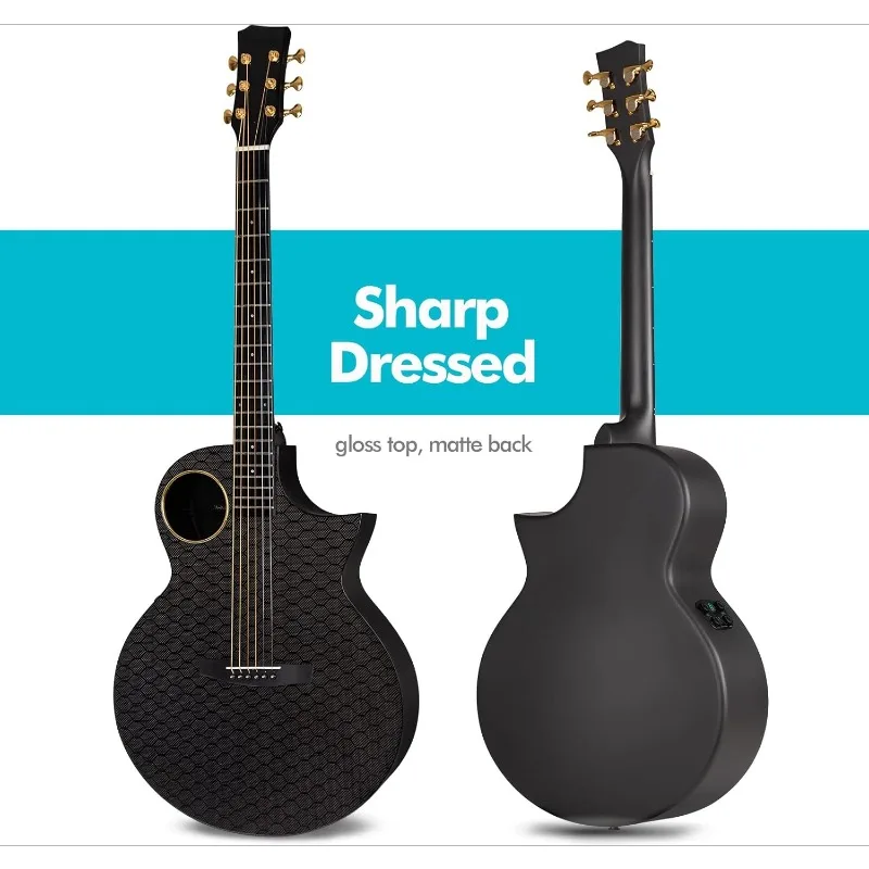 Electric Guitar Carbon Fiber Guitar with Hard Case Leather Strap Instrument Cable and USB Type-C Charging Cable Ideal for Adult