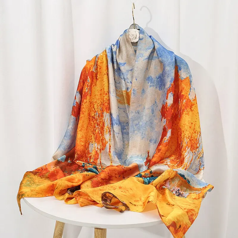 Tensili Brocade Satin Scarf Printed Silk Shawls Summer Women\'S Sun Protection Cape Luxury Pashmina180*90cm