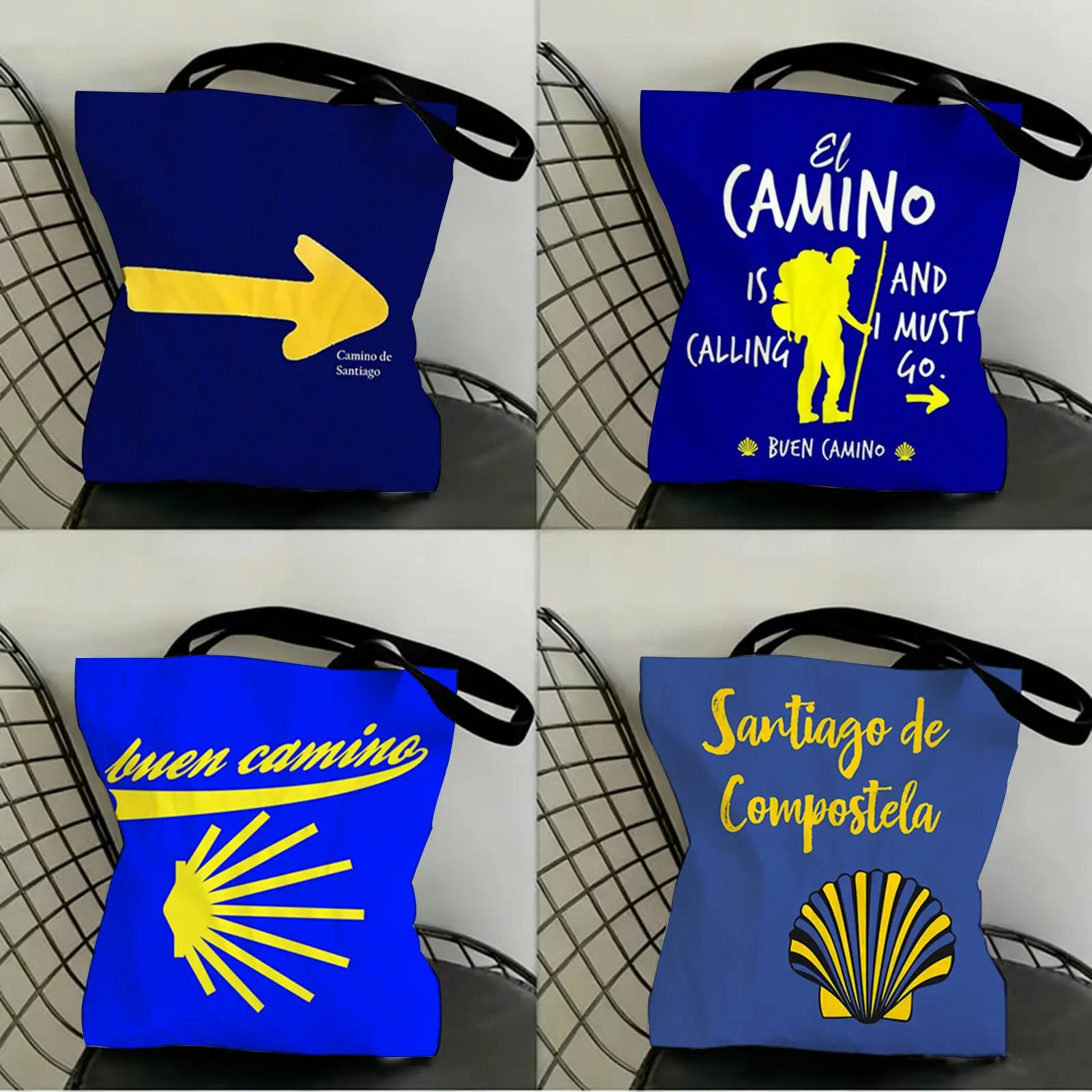 Bolsas de almacenamiento con estampado de la película C-Camino de Santiago, bolsa de compras de lona con estampado de doble cara, bolso de hombro a la moda, bolsos ecológicos para regalo