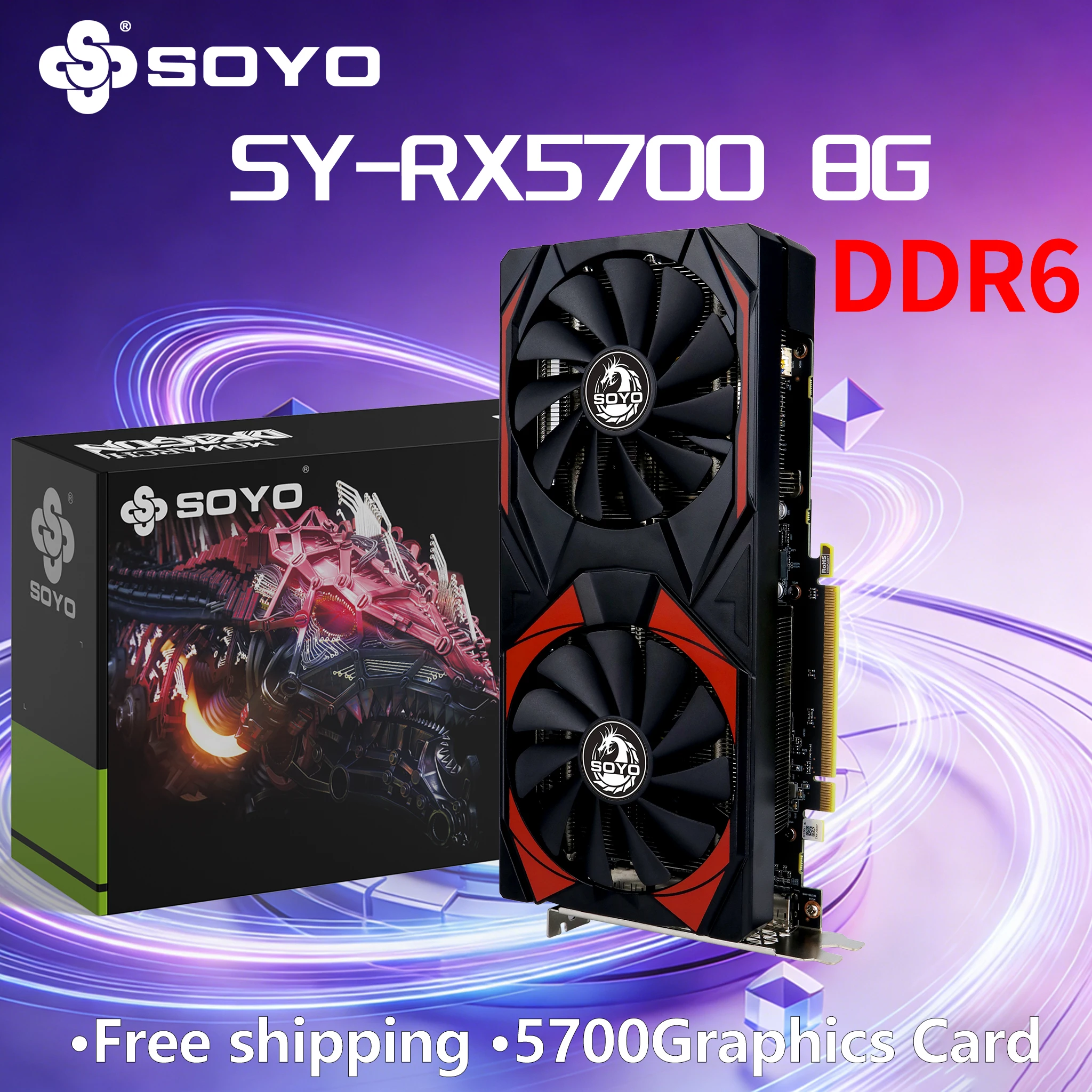 

Игровая видеокарта SOYO AMD Radeon RX5700, 8 ГБ памяти GDDR6, 256 бит, PCIEx16 4.0, видеокарты для настольных компьютеров, HDMI DP*3, 8+6Pin, 7 нм