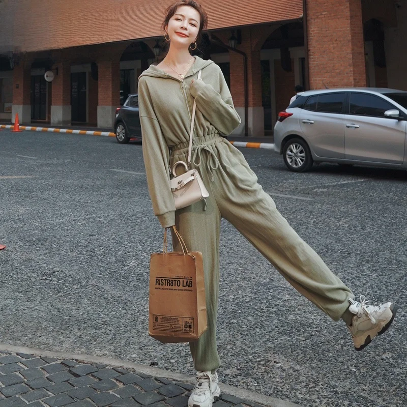 

Casual Hooded Waist-Cinching Jumpsuit Women's Spring 2025 New Sle Ele Versatile Slimming Student Cuffed Pants