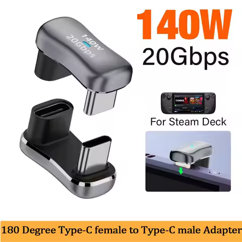 180 Degree Angle USB C Adapter USB-C 20Gbps PD 140W Charging Tablet USB C U Shape Converter for Steam Deck Accessories