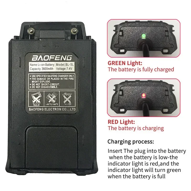 3800mAh For Baofeng UV-5R Original Battery Type-C Charge BL-5L 7.4V Accessories For Walkie Talkie UV5R UV-5RE DM-5R Plus BF-F8