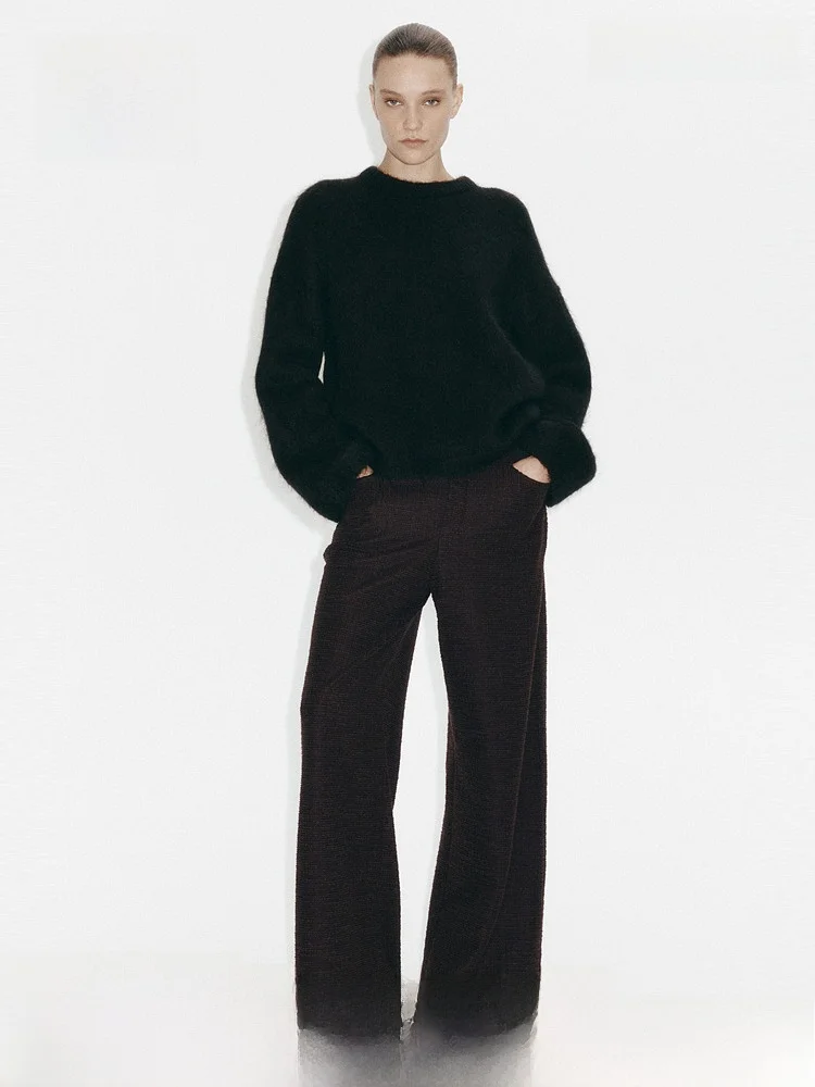 

H&M Весенние новые женские широкие брюки Fce, повседневные брюки с открытой талией, полиэстер, хлопковая смесь, эластичные, удобные женские брюки...