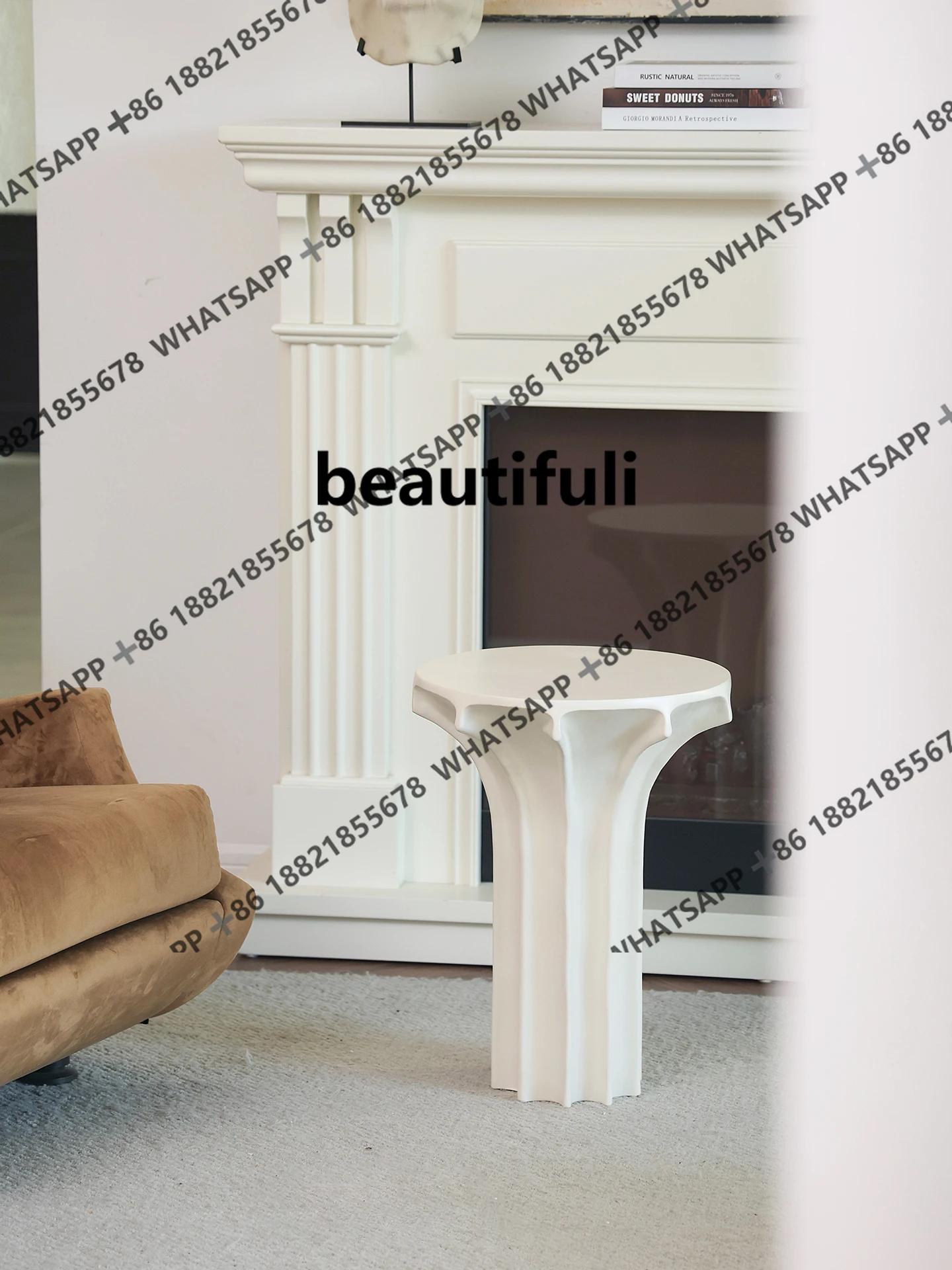 French solid wood side table round living room B&B simple column art display stand