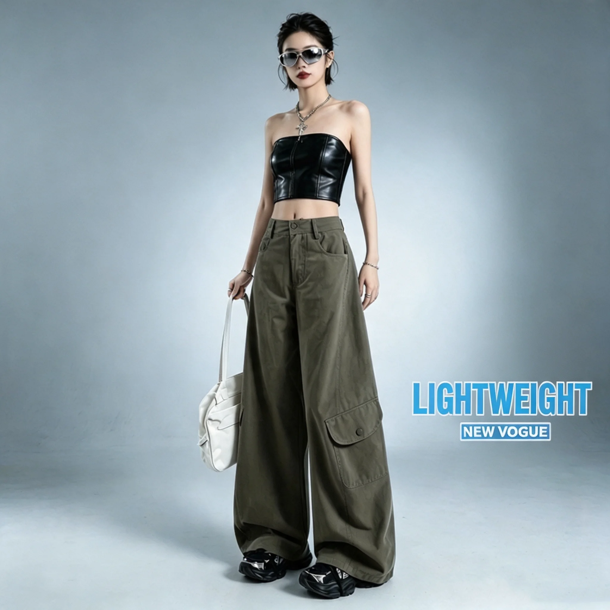 Slimming High Waist Wide Leg Knife Pants Women's Casual Workwear Trousers Spring Autumn New Style Loose Drapey Cotton Jeans