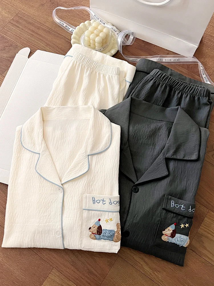 

Summer Cartoon Print Spwear ort Sve Cotton Silk Home Clothes Couples Suits Lightweight Casual Wear for Men And Women