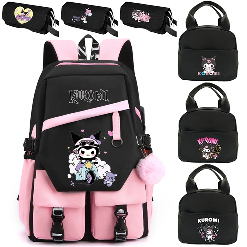 Anime Sanrio Kuromi plecak dziewczyna chłopiec plecak studencki nastolatek płótno szkolne kobiety plecak rekreacyjny Kid Cartoon tornister Mochilas