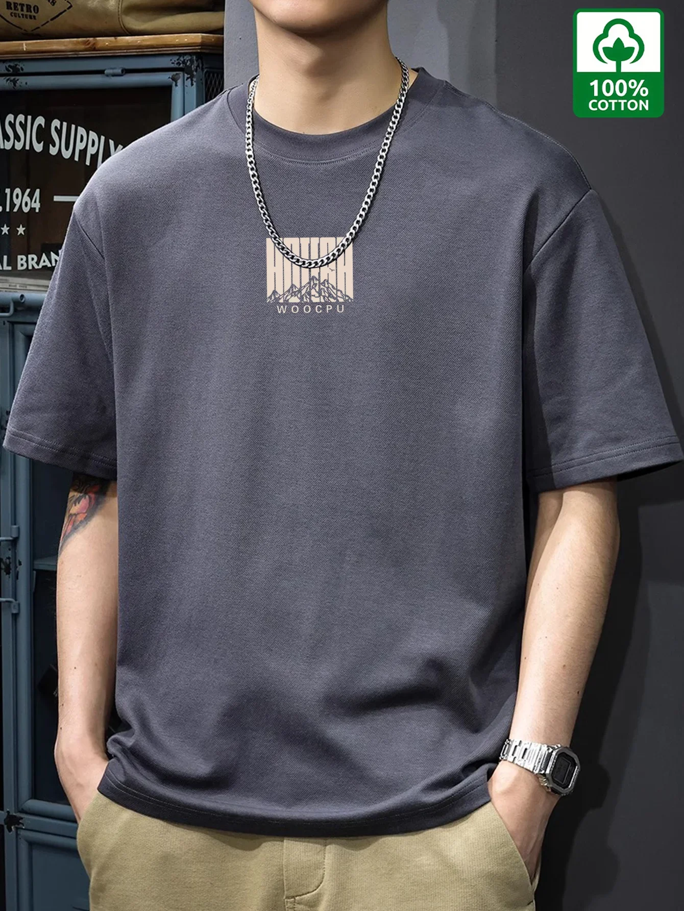 

Men's cotton fashion casual sports loose fit plus size unique letter printed round neck short sleeved T-shirt top