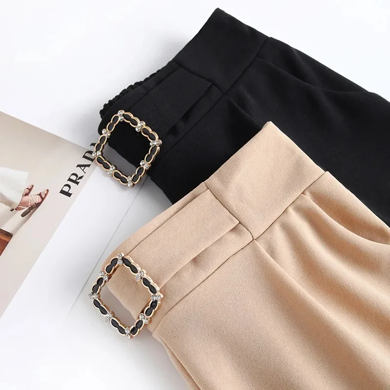 Women's Ice Silk Shorts 2024 Summer New Korean Version Simple High Waisted Casual Diamond Studded Suit Wide Leg Pants For Women