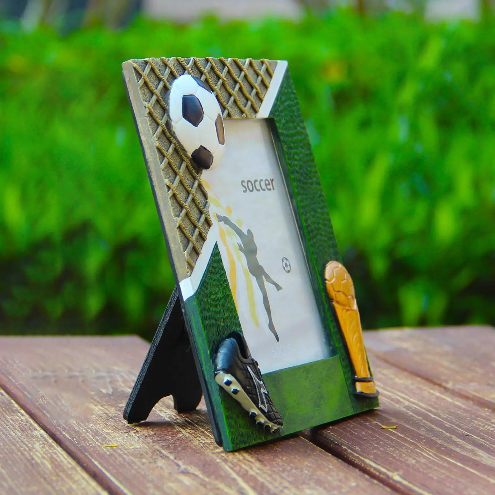 Photo Frame 3D Soccer Design Resin MDF Picture Holder Art Deco Tabletop Display Memorable Keepsake for Dad Mom Men Women
