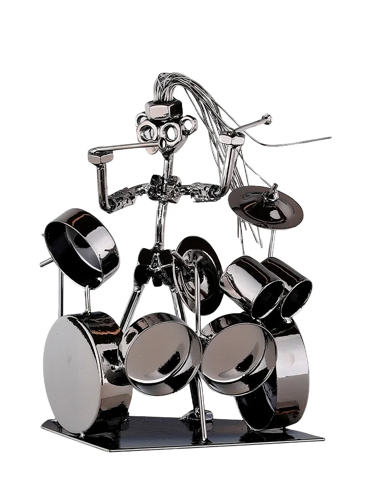 Industrial style metal punk iron drummer, instrument stand drummer handicrafts, home and office desktop ornaments,  gifts