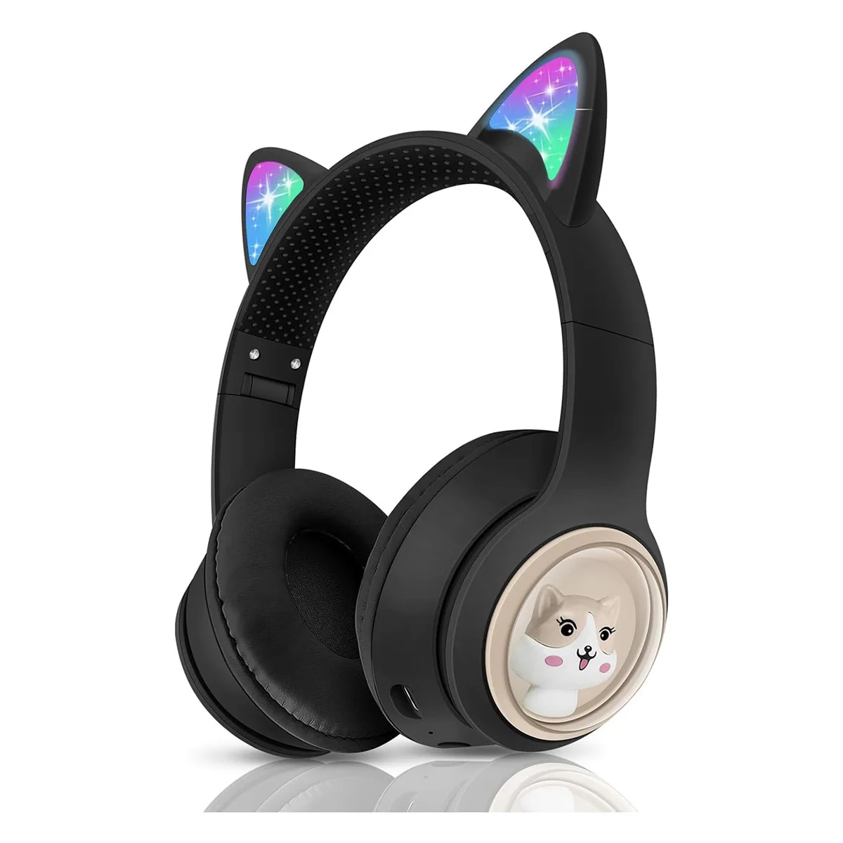 Children's Bluetooth Headphones, Foldable Wireless Headphones with LED Light, Cat Ears Game Headset for Phone-C