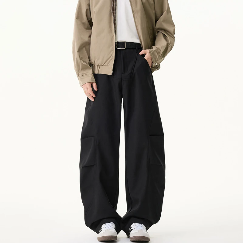 WTHT Fashion 2025 Winter Men's Pleated Spliced Design Solid Color Pants Trendy High-waisted Wide Leg Trousers Male 2A2552