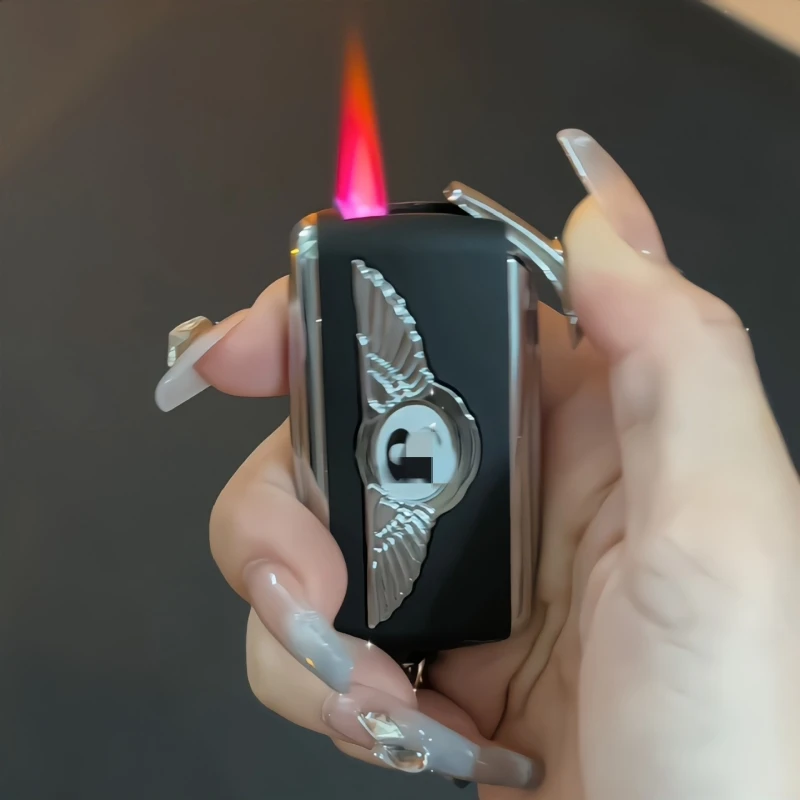 Car Key, Gas Lighter,Windproof Red Flame Direct Injection Cigarette Lighter,Personalized Keychain,Lighting Cigarette Accessories