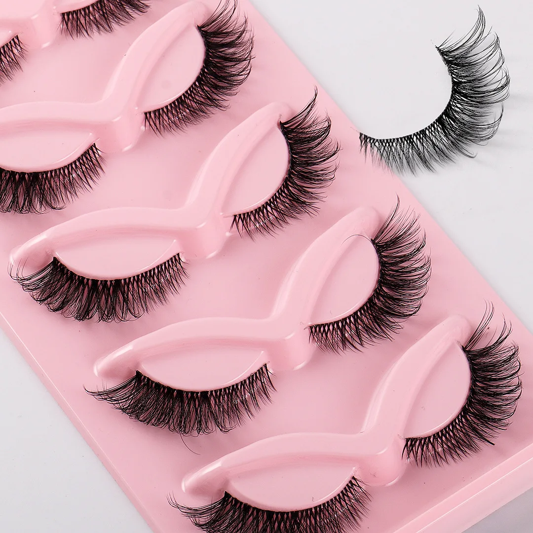 5 Pairs Fake Lashes Fox Eye Natural Look Makeup Extension Handmade Strip Lashes Fluffy Faux Mink Half False Eyelashes Cat Eye